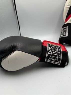 Top Contender 14oz Boxing Gloves Black White Red Training Sparring MMA